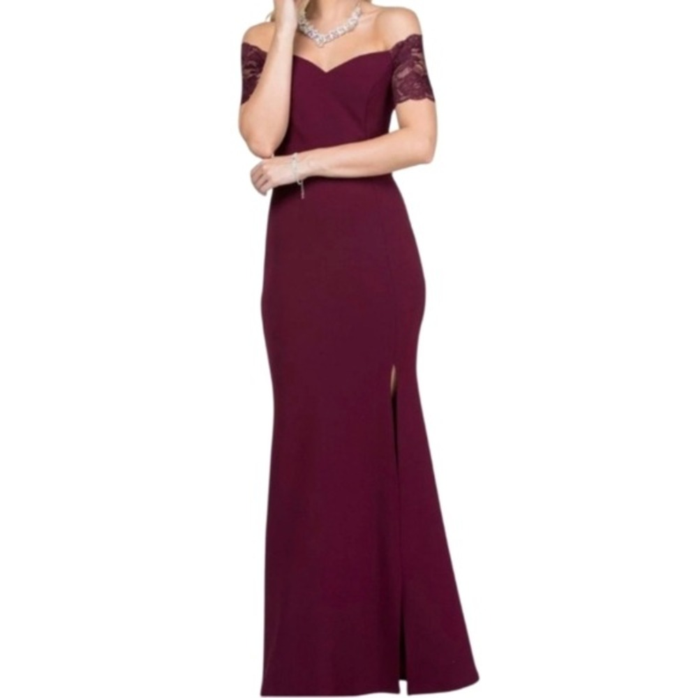 La Scala Lace Short Sleeve Formal Long Mermaid‎ Dress in Deep Purple Size Medium